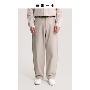 三川一禾新款男士时尚阔版春季宽松微弯刀休闲裤