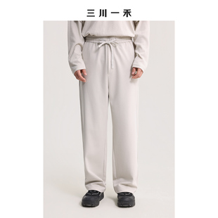 三川一禾松紧腰抽绳春季新款宽松休闲百搭针织直筒裤