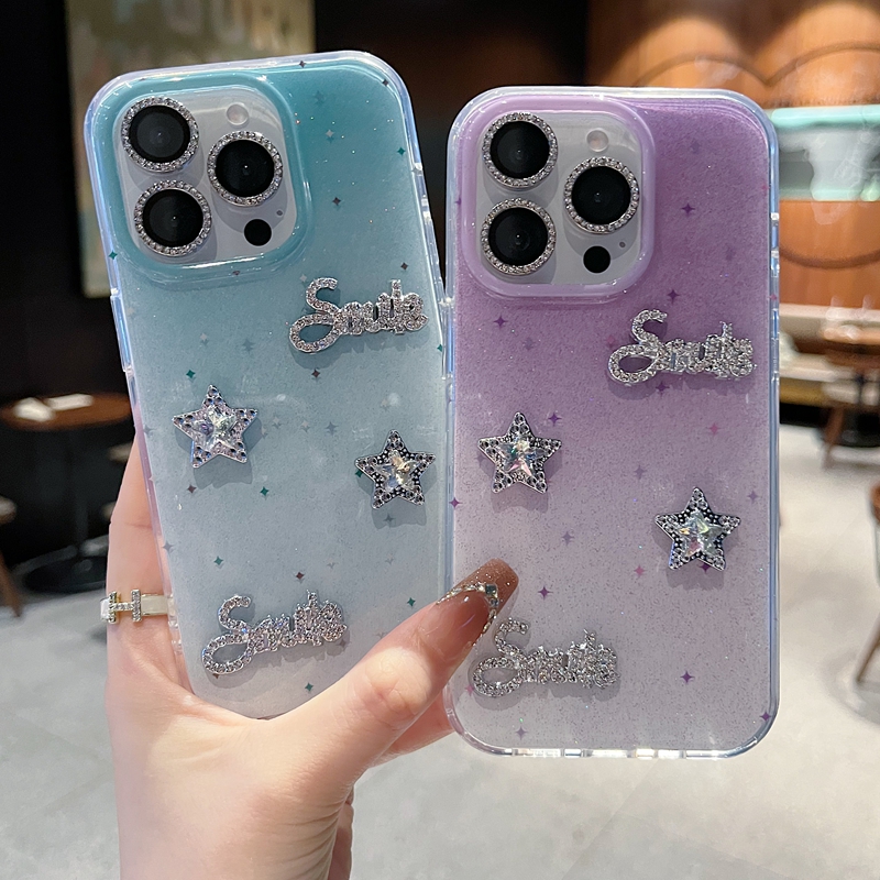 适用苹果系列iPhone16新款手机壳13pro15pro高级感闪粉渐变橙色星星14promax16promax全包防摔大孔网红保护套