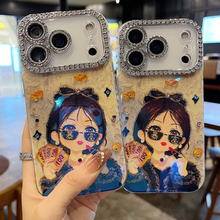 适用苹果系列iPhone17新款手机壳14promax16promax时尚暴富富婆15promax全包满钻精孔镜头框防摔边网红保护套