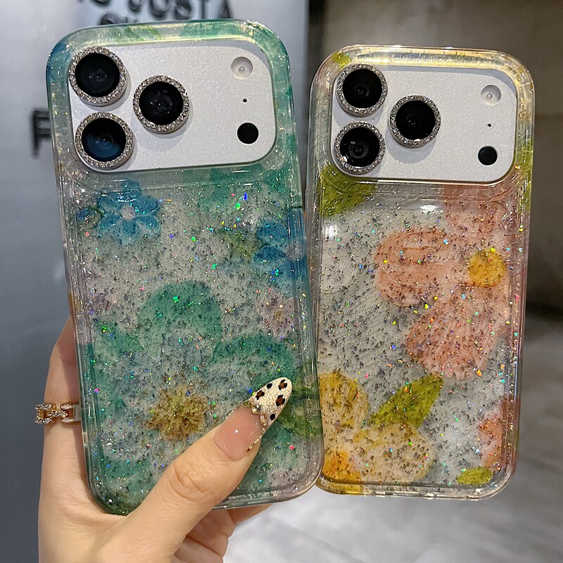 适用苹果系列iPhone17新款手机壳14promax16promax时尚绿色油画15promax13promax半包大孔镜框网红女款保护套