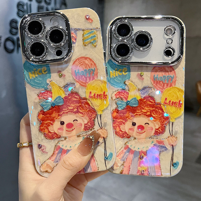 适用苹果系列iPhone17新款手机壳14promax16promax小众蓝光点钻小丑15promax全包闪粉镜框防摔网红女款保护套