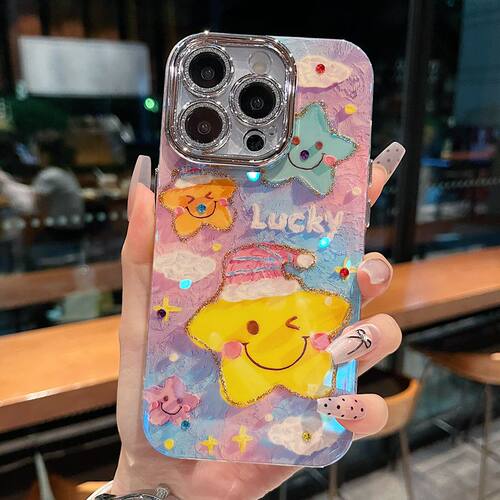 适用苹果系列iPhone15新款壳彩阳光可爱色笑脸五角星全包防摔