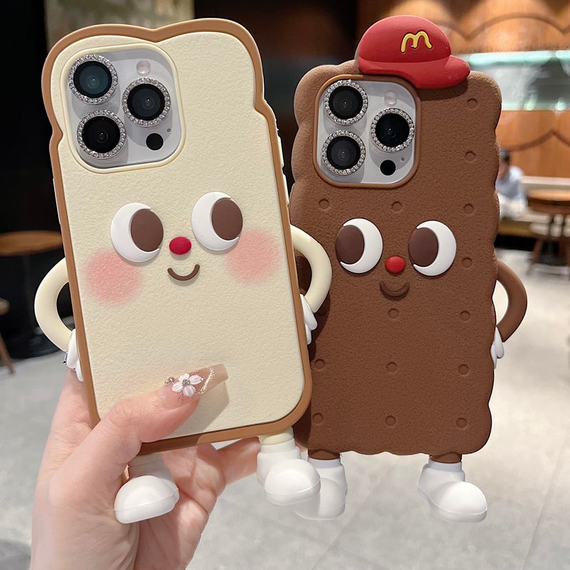 适用苹果系列iPhone16新款手机壳15pro14promax可爱趣味叉腰饼干14pro/16promax全包防摔大孔网红保护套