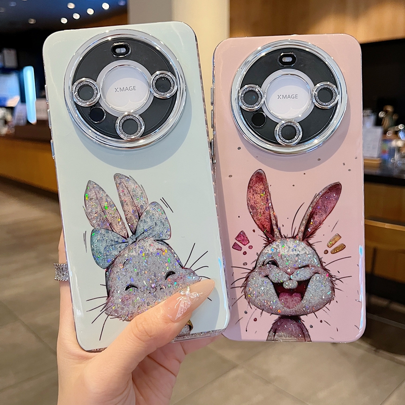 适用华为mate70系列苹果新款手机壳mate60pro时尚小众开心粉兔P70/P70pro 全包闪粉镜头膜透气网红女款保护套