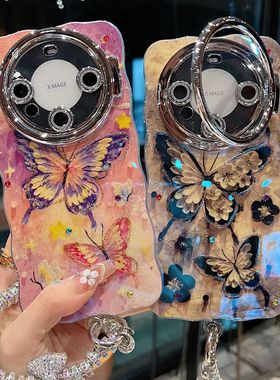 适用华为mate70系列苹果16promax新款手机壳mate60/50梦幻优雅黑色蝴蝶14pro15pro全包闪粉镜头膜支架保护套