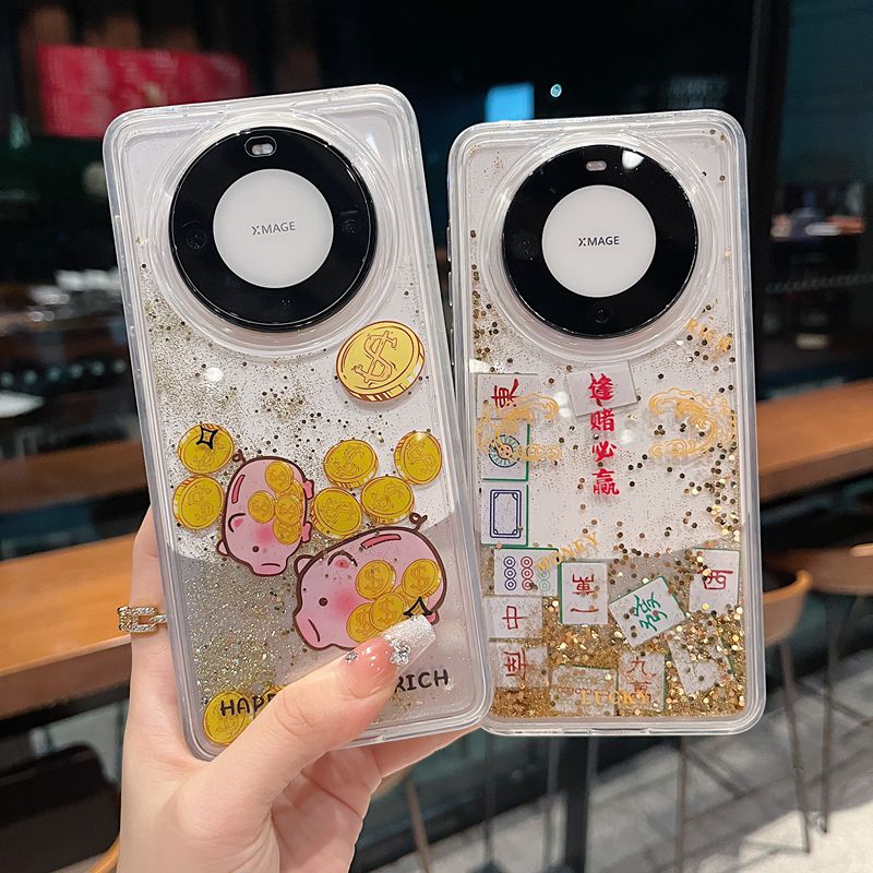 适用华为mate60系列苹果16promax新款手机壳P70/P70pro流动积木个性文字13pro/15pro透明大孔镜框网红保护套