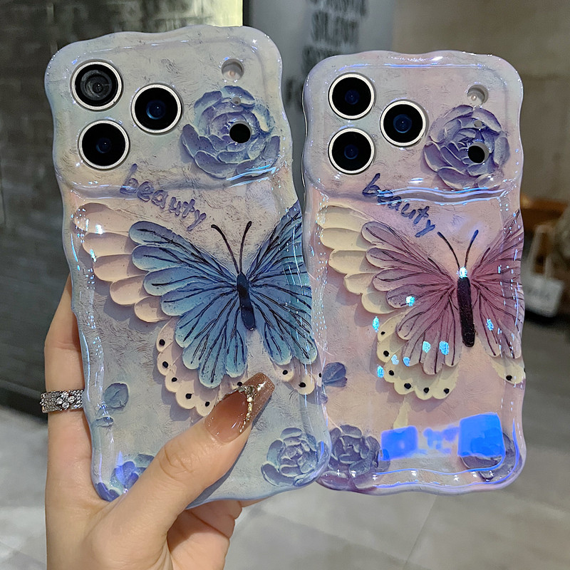 适用苹果系列iPhone17新款手机壳15pro/14promax小众玫瑰紫蝴蝶13pro/16promax精孔透气扭扭边防摔网红保护套