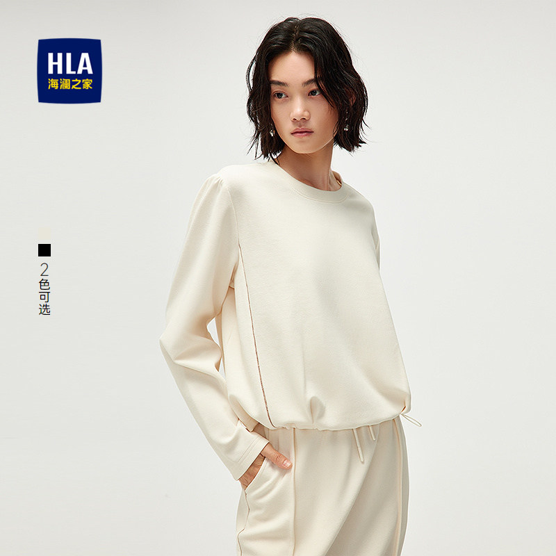 海澜之家简约嵌线装饰圆领卫衣女