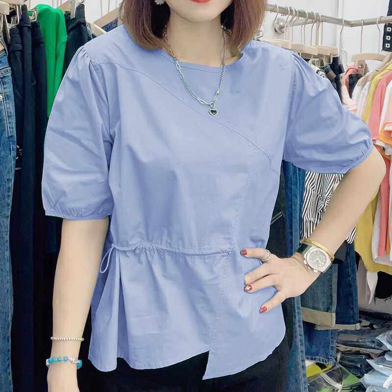 不规则抽绳衬衫短袖衬衣
