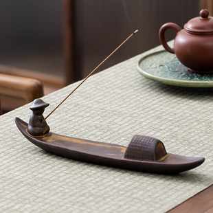 香插陶瓷线香座香薰炉室内家用中式禅意卧香檀香沉香炉孤舟蓑笠翁