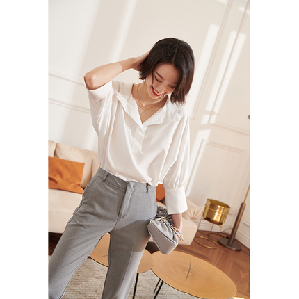 抗皱全棉七分袖衬衣上衣