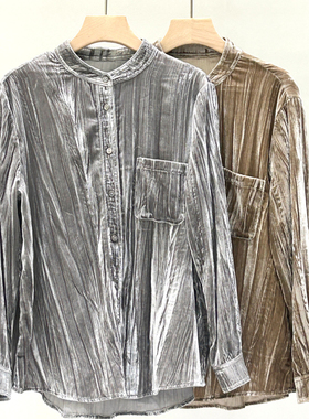 春秋新款自己穿送妈妈丝绒衬衫上衣外套上身有质感8379试穿M长71