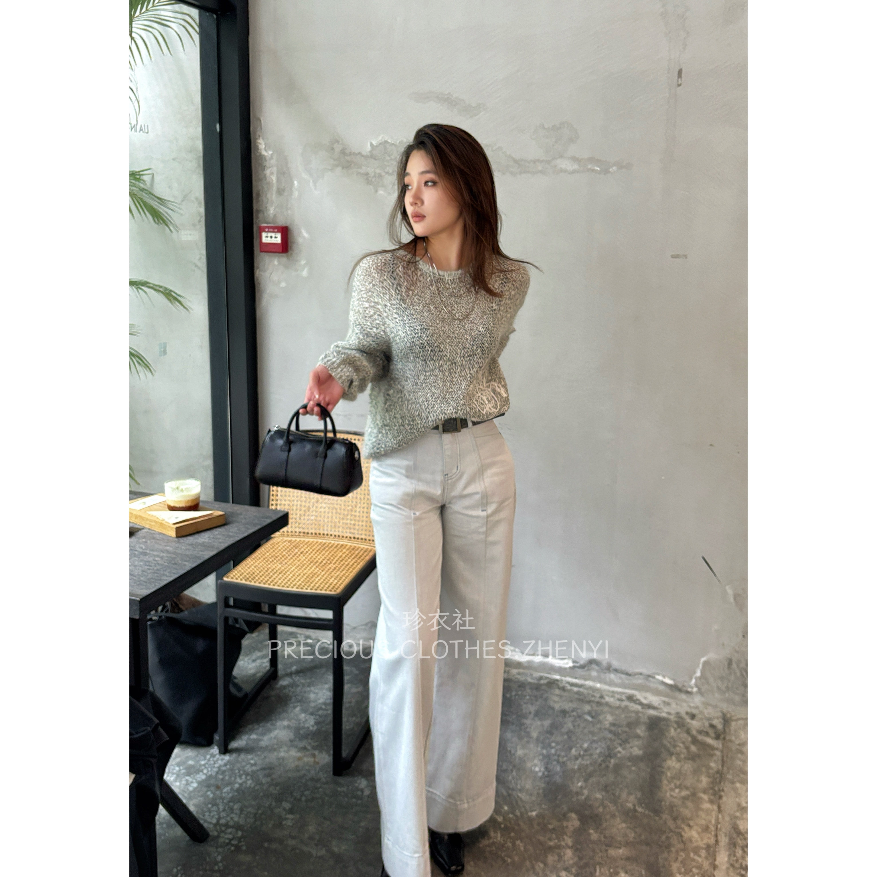 新款花漾刺绣马海毛毛衣上衣女圆领套头时尚 宽松慵懒针织衫2215