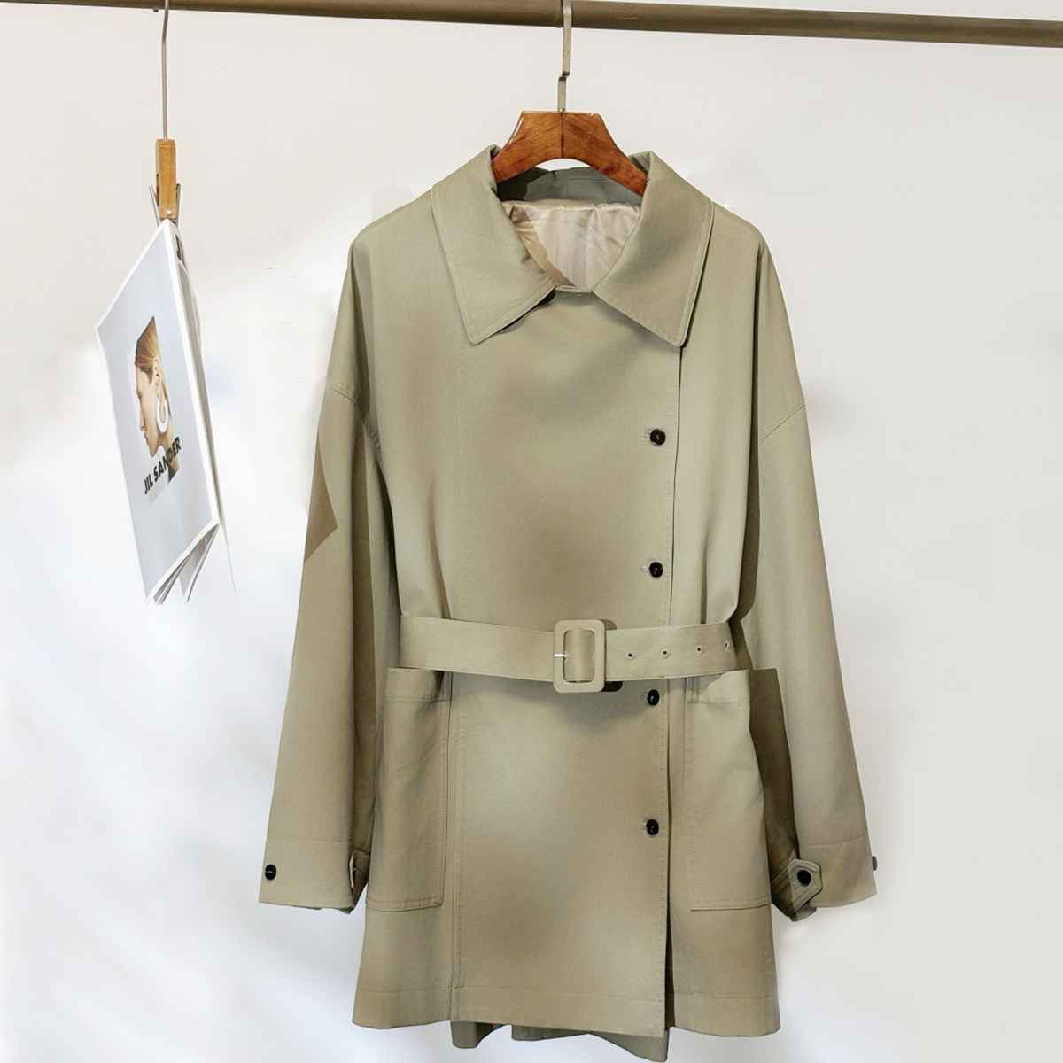 三季可穿的双排扣polo 领腰带长袖中长款高品质质感风衣女52102