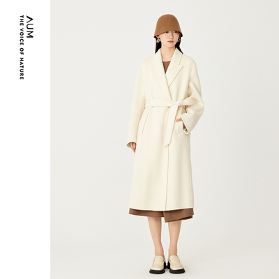 【咩咩系列】AUM噢姆春季时尚精纺羊毛中长款双面呢大衣外套女