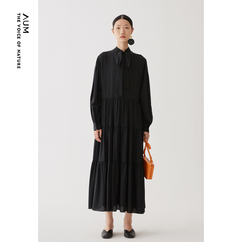 春季新款AUM桑蚕丝真丝连衣裙女