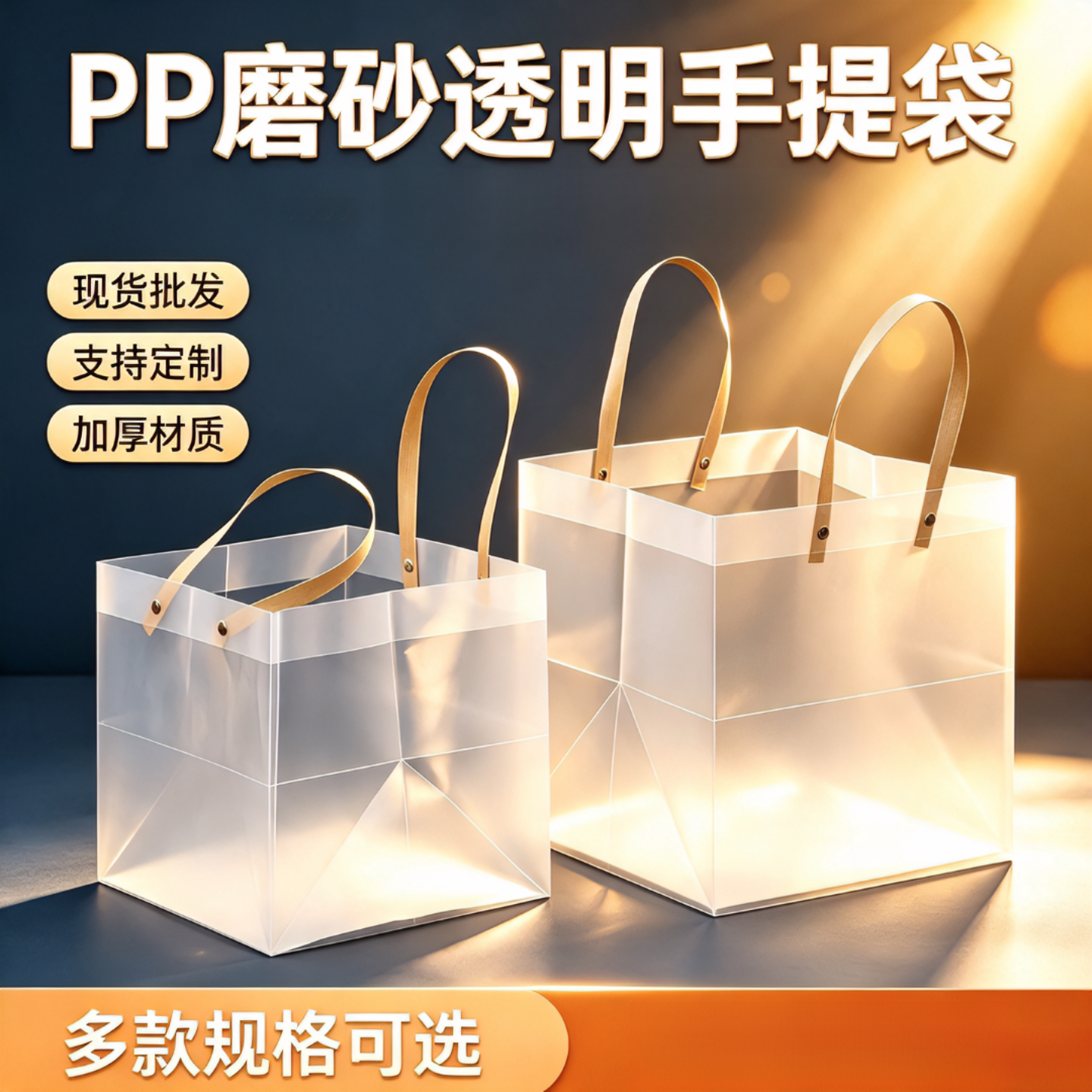 pp正方形大号手提袋pp磨砂透明礼品袋婚庆喜糖节日伴手包装袋定制