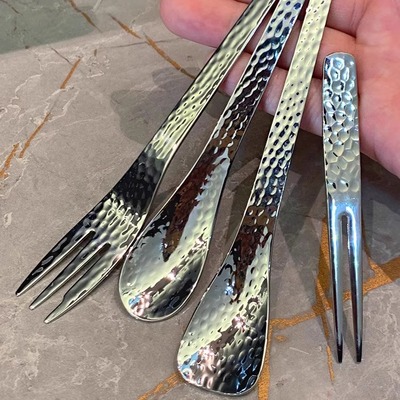 304不锈钢锤纹设计短款甜品雪糕勺餐厅奶茶店咖啡搅拌勺水果叉