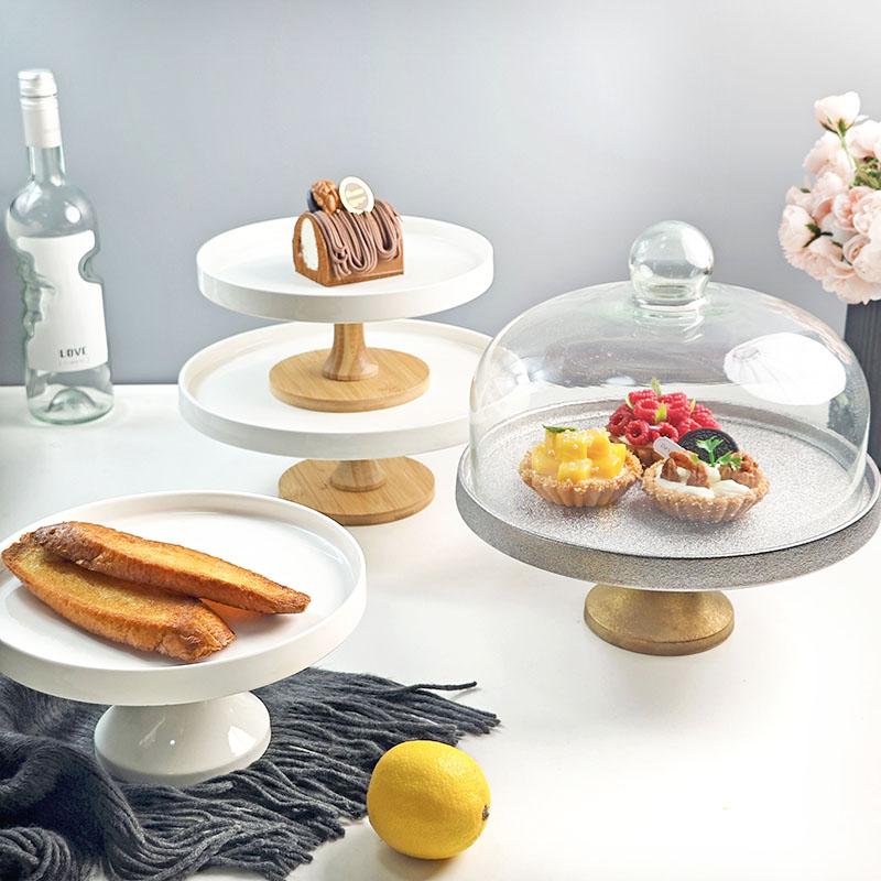 高脚陶瓷蛋糕盘水果盘零食点心面包托盘玻璃盖网红甜品展示盘餐厅