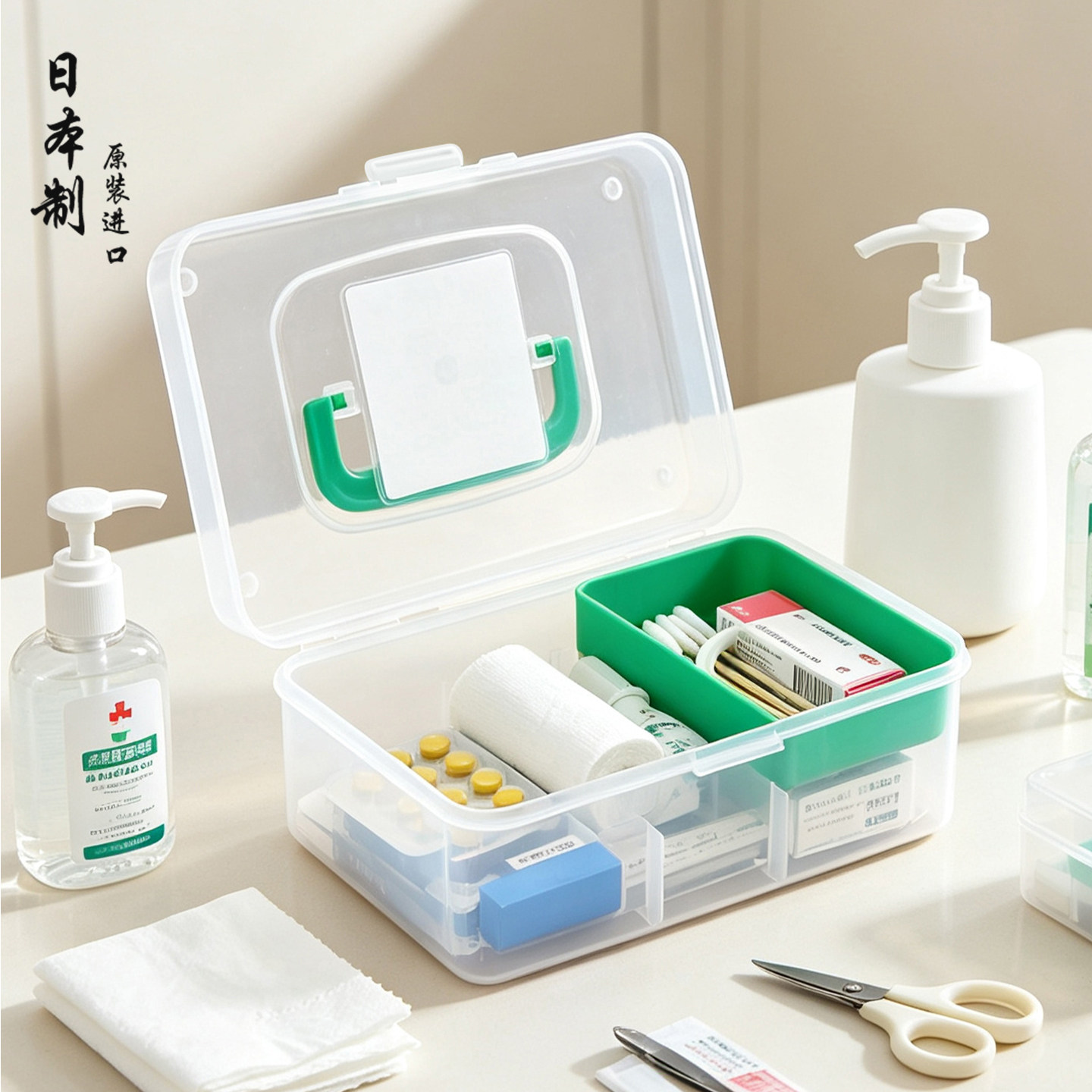 日本进口药品收纳盒家用医药箱透明分层医疗箱外带便携急救小药箱