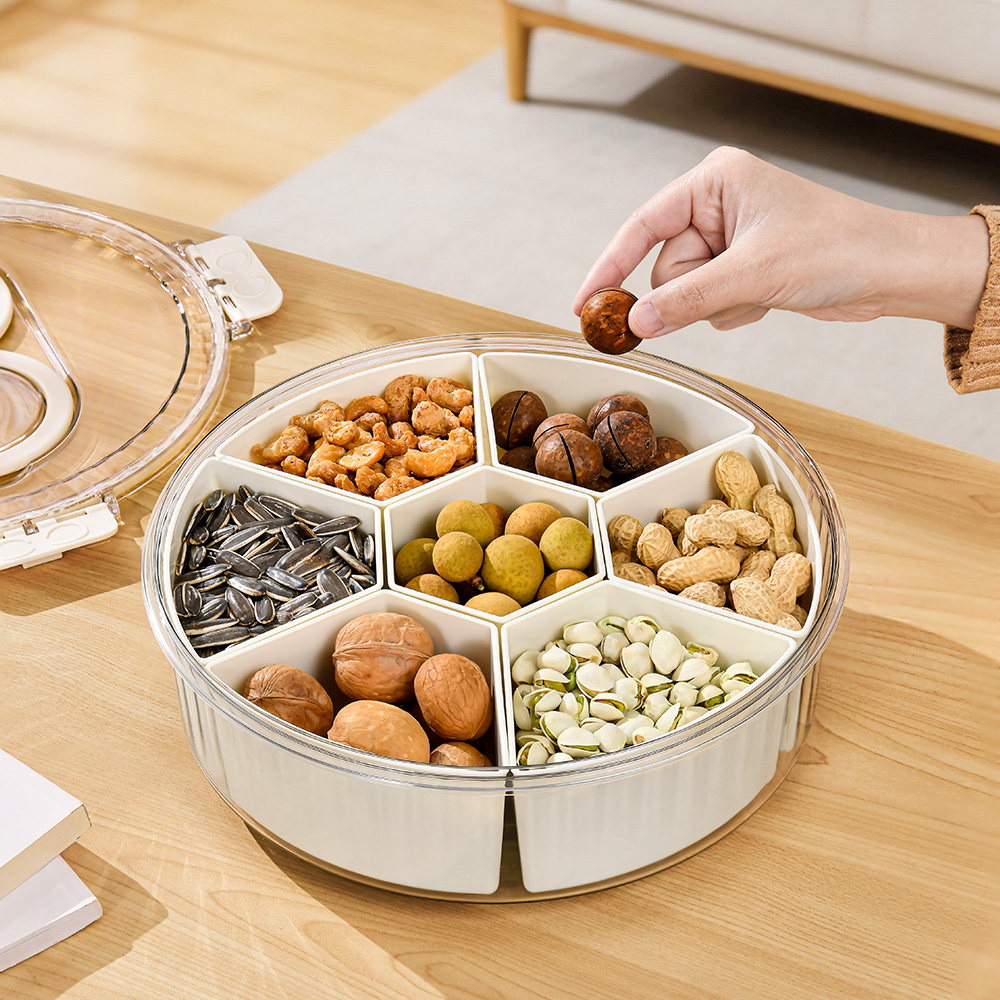 果盘客厅茶几家用高颜值旋转糖果摆放盒过年多分格坚果瓜子收纳盒