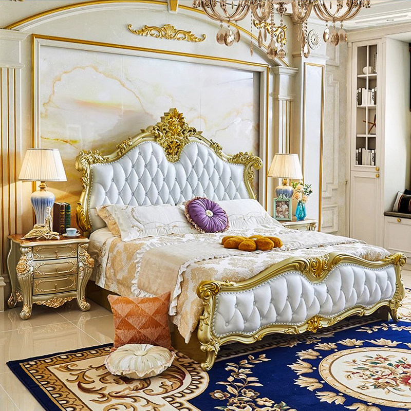 欧式奢华宫廷实木床 美式豪华宫廷主卧2米双人床公主床婚床真皮床
