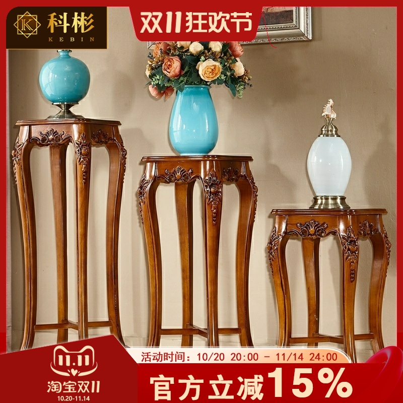 欧式花架 美式别墅实木置物架雕花落地高脚花盆架花台实木陈列架