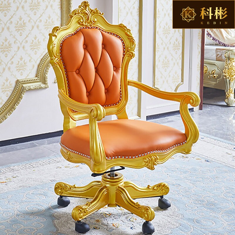 欧式书桌椅 美式奢华别墅实木雕花描金银豪华办公桌书房电脑转椅