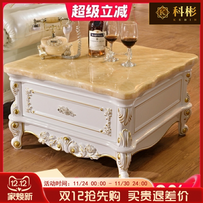 欧式大理石角几客厅实木电话几沙发边几组合白色储物正方形小茶几