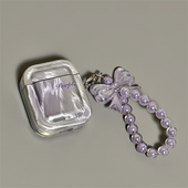 适用Airpods4耳机保护套渐变晕染英文苹果耳机套AirPods1 pro新3代蓝牙耳机壳女 2代保护壳电镀带吊坠airpods