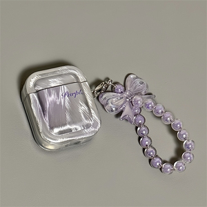 适用Airpods4耳机保护套渐变晕染英文苹果耳机套AirPods1/2代保护壳电镀带吊坠airpods pro新3代蓝牙耳机壳女