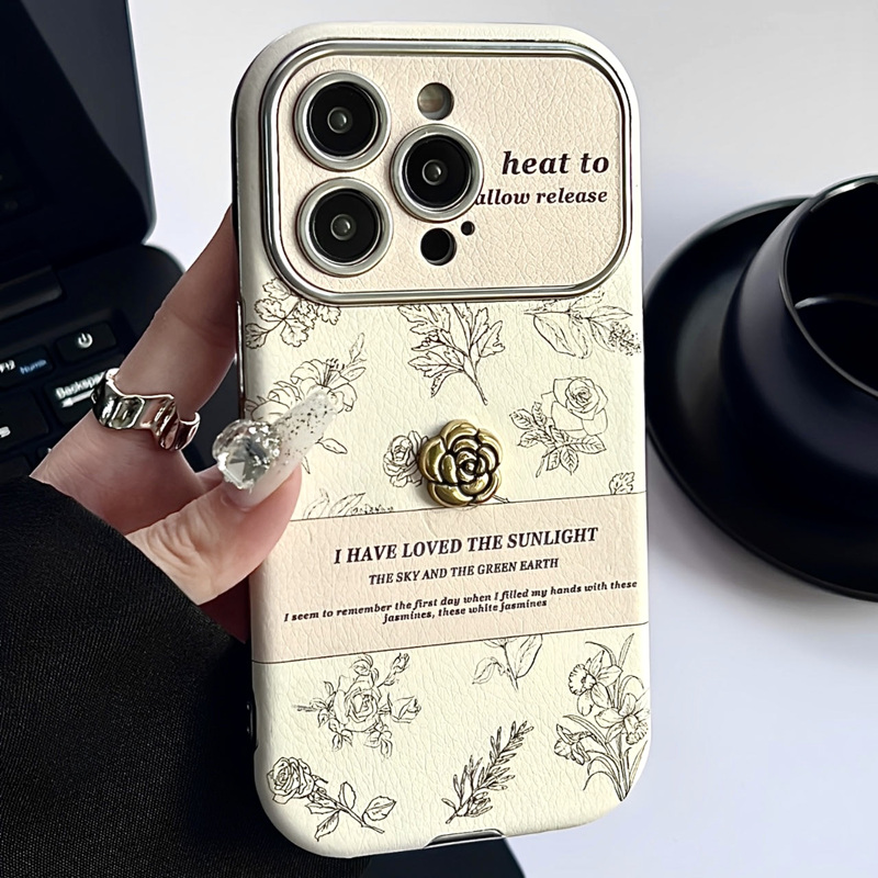 韩风素描玫瑰山茶花适用iphone16pro苹果15手机壳14皮纹12小众13promax大视窗全包镜头防摔保护套ins女高级感