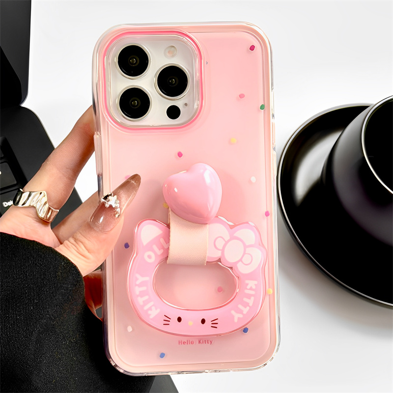 可爱KT爱心指环扣适用iphone16promax手机壳苹果15少女心11可爱12pro小众13pro带吊坠挂绳14防摔手机套高级感