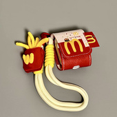 适用Airpods pro3耳机保护套秋冬皮质撞色M汉堡苹果4耳机套AirPods1 2代保护壳带吊坠airpods3代蓝牙耳机壳女