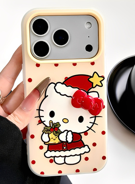 奶黄色波点圣诞猫咪适用iphone16pro苹果17手机壳13可爱15pro趣味14proamx全包防摔超好看外壳喜庆小众少女心