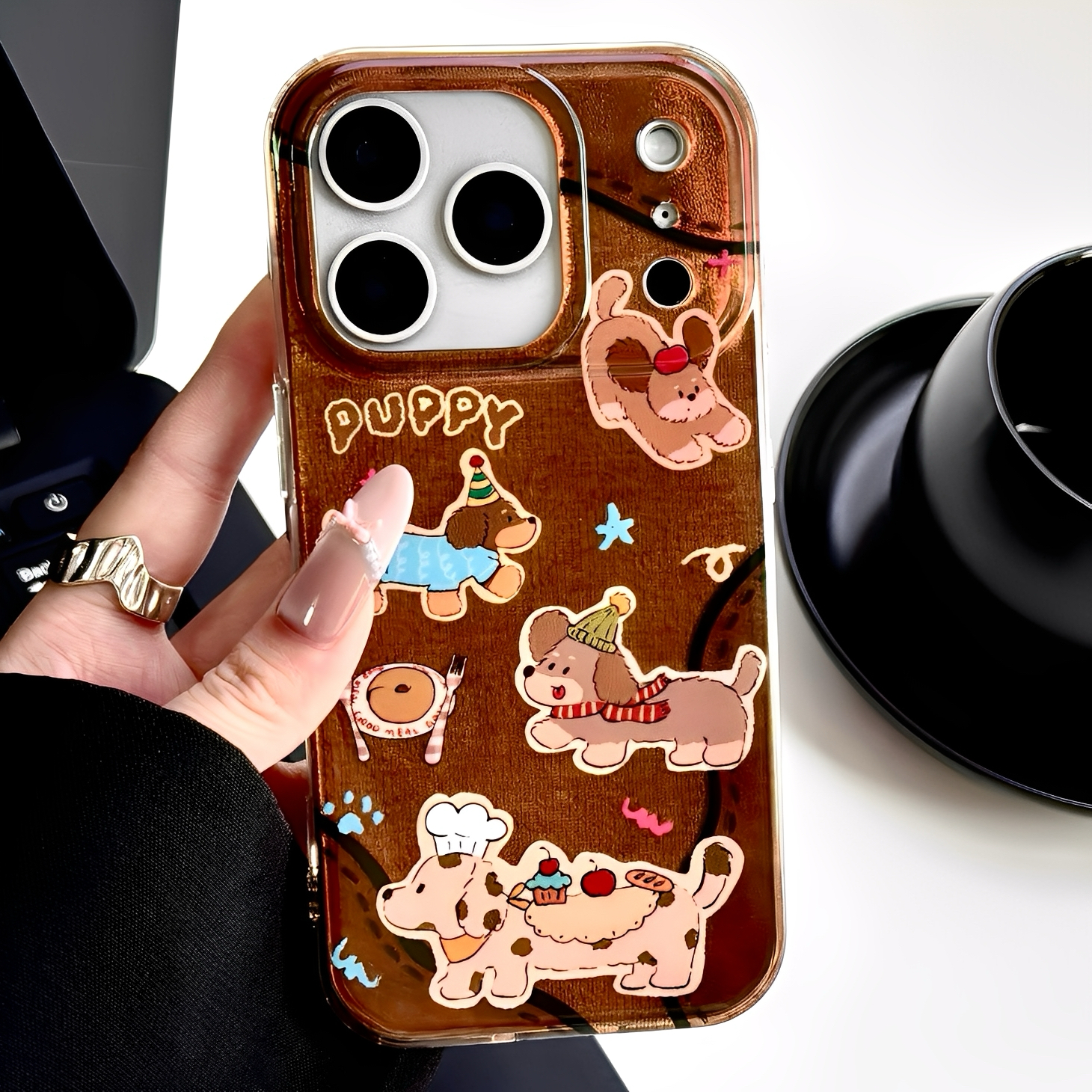 秋冬棕色腊肠狗适用iphone16pro苹果17手机壳新款15pro可爱14proamx全包双层防摔超好看外壳13油画风女高级感