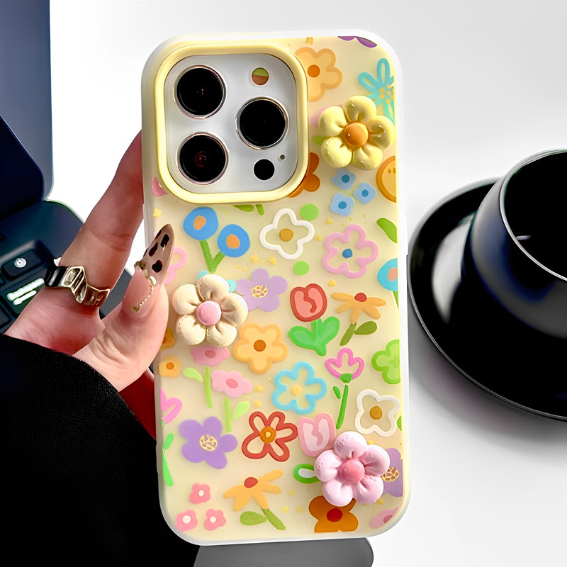 亲肤感油画花朵适用iphone16promax苹果15手机壳11立体12pro小众13pro带挂绳14全包防摔保护套早春小清新女款
