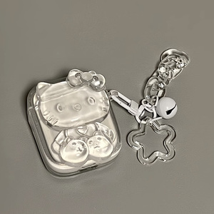 适用Airpods4耳机保护套透明水晶猫咪苹果4代耳机套AirPods1/2代/pro保护壳带吊坠airpods新3代蓝牙耳机壳
