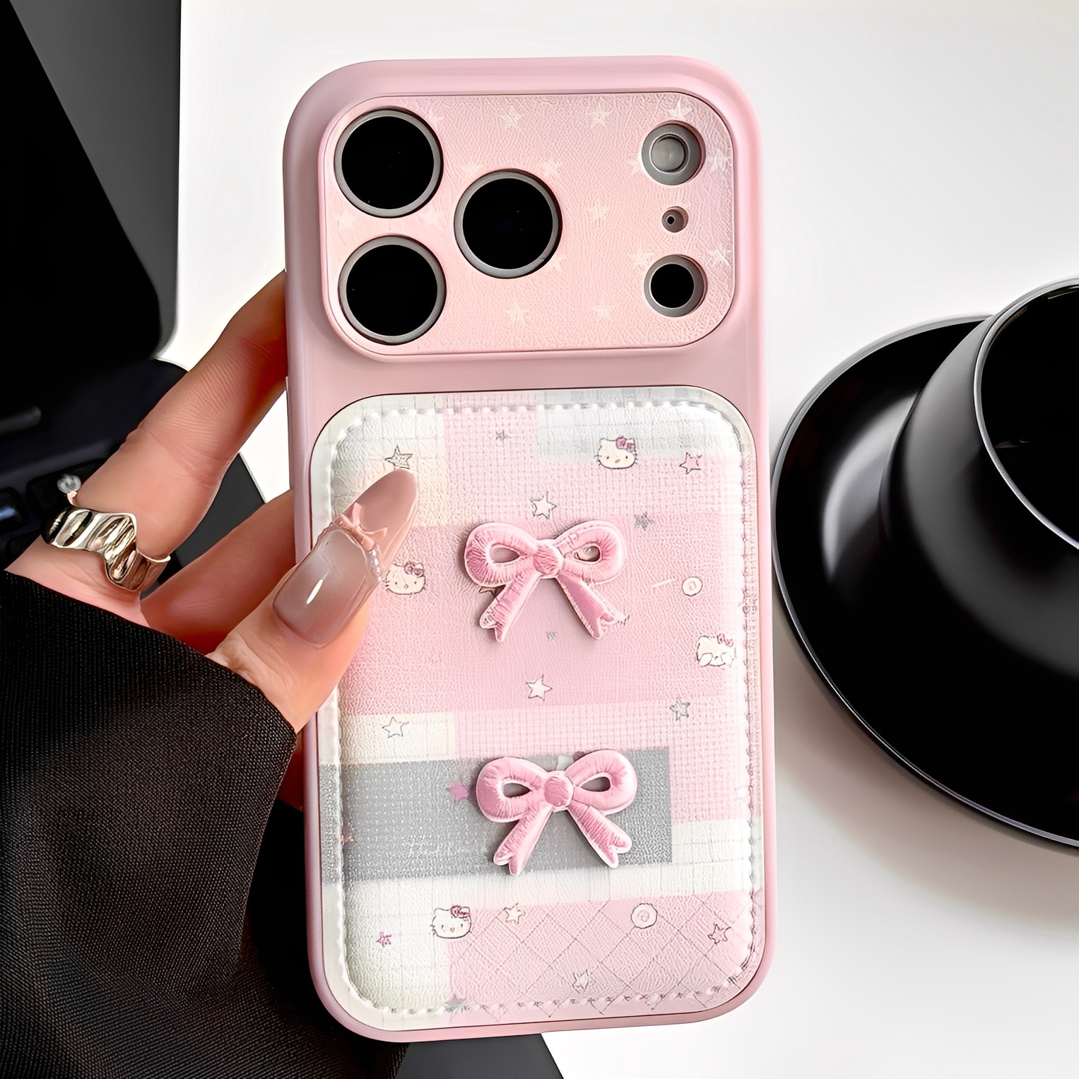 皮质刺绣蝴蝶结猫咪适用iphone16pro苹果17手机壳13大视窗15pro少女心14proamx全包防摔超好看皮质保护套新款