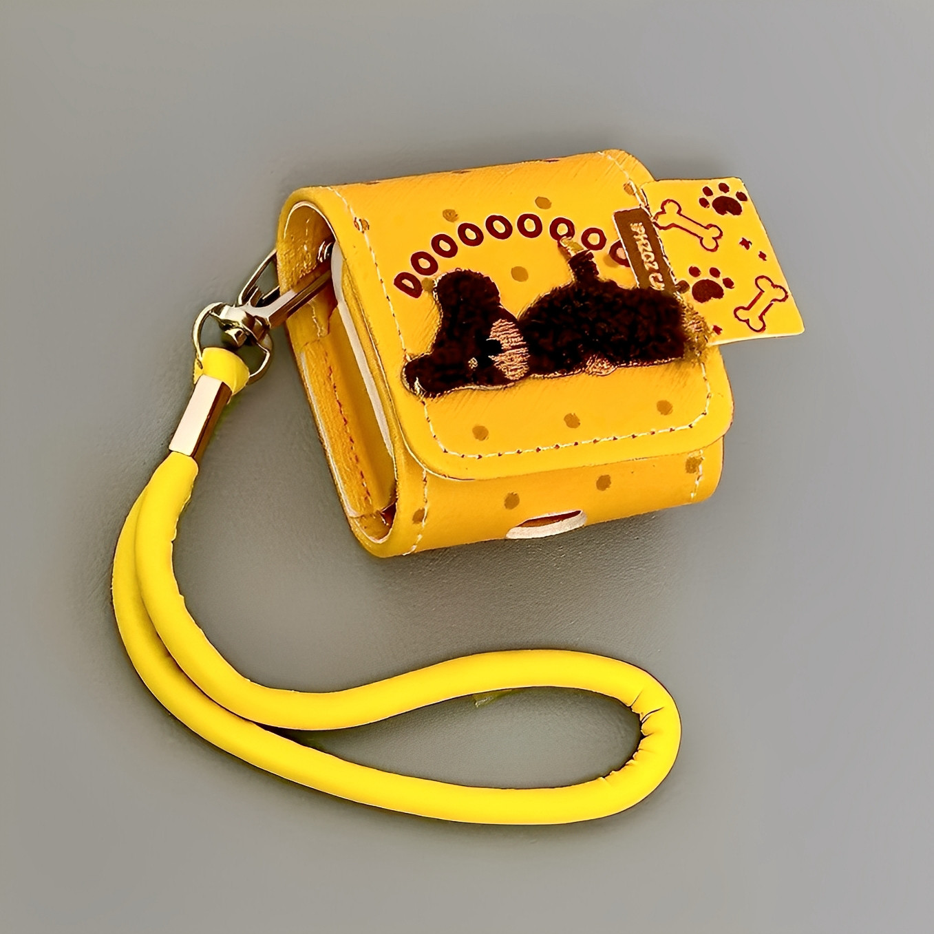 适用Airpods Pro3耳机保护套黄色皮质刺绣狗狗苹果耳机套AirPods1/2代保护壳带挂绳airpods4/3蓝牙耳机壳女款