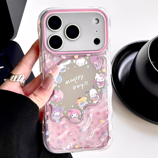 碎花爱心可爱卡通适用iphone17pro苹果16手机壳新款15pro补妆镜14proamx全包防摔透明外壳13镜面小众女高级感