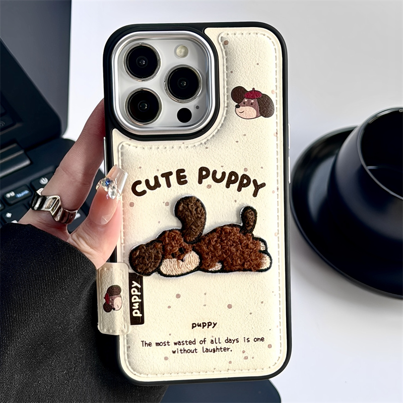 适用iphone可爱刺绣狗狗手机壳