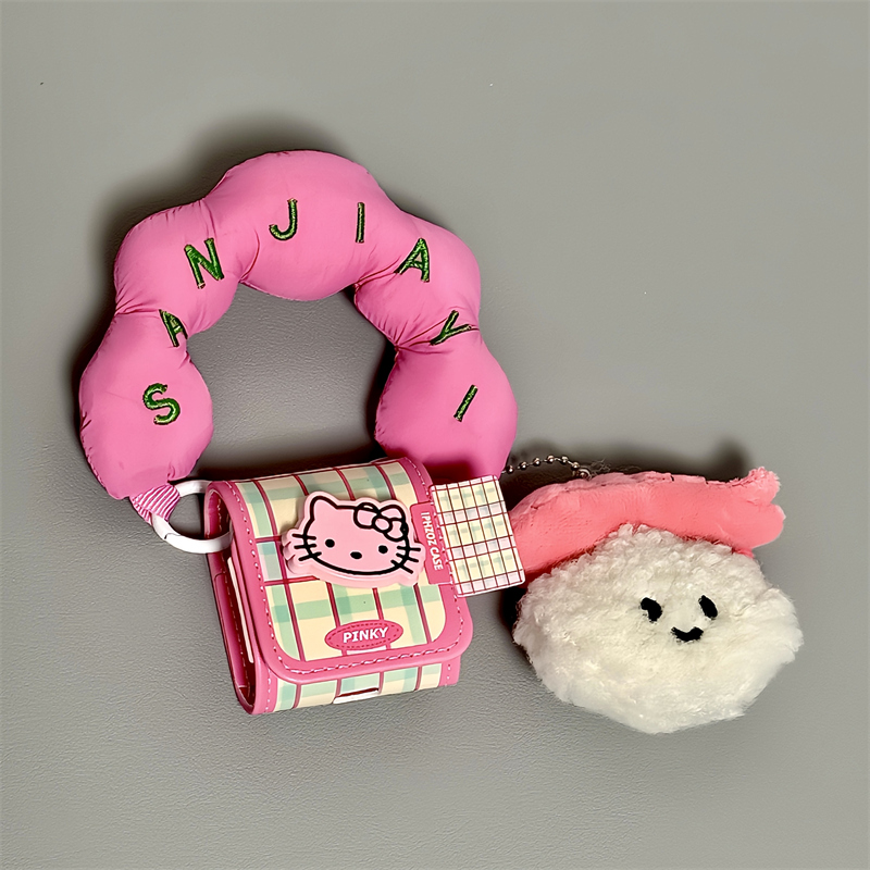 适用Airpods4耳机保护套撞色格纹HelloKitty苹果耳机套AirPods1/2代保护壳带吊坠airpods pro新3代蓝牙耳机壳