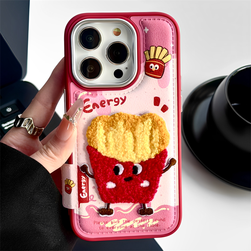 适用iPhone皮质毛绒薯条