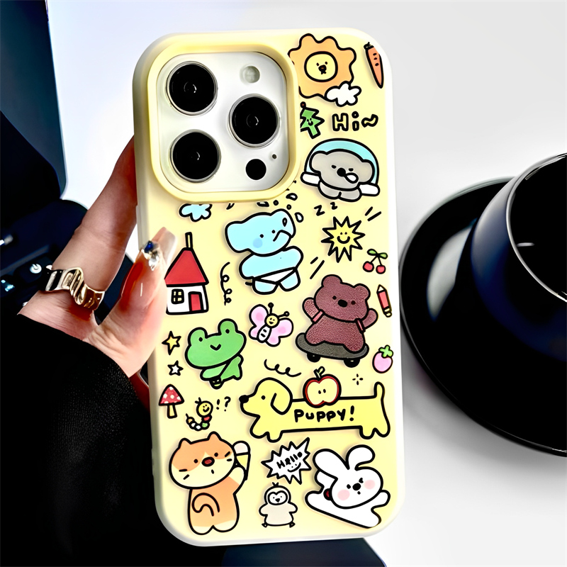 亲肤感奶黄色动物适用iphone15pro苹果16手机壳11可爱12pro小众13promax全包防摔保护套新款超好看14韩国卡通