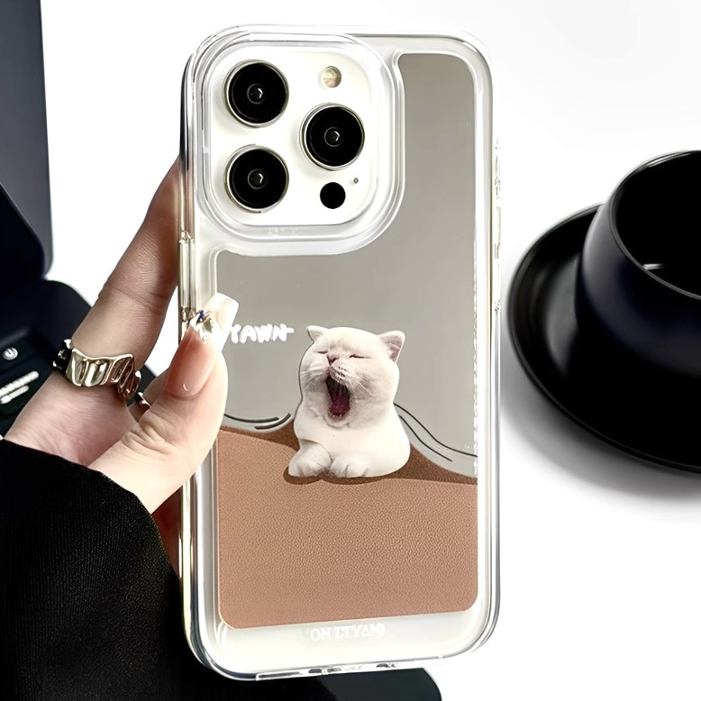 适用iPhone镜面哈欠猫狗手机壳