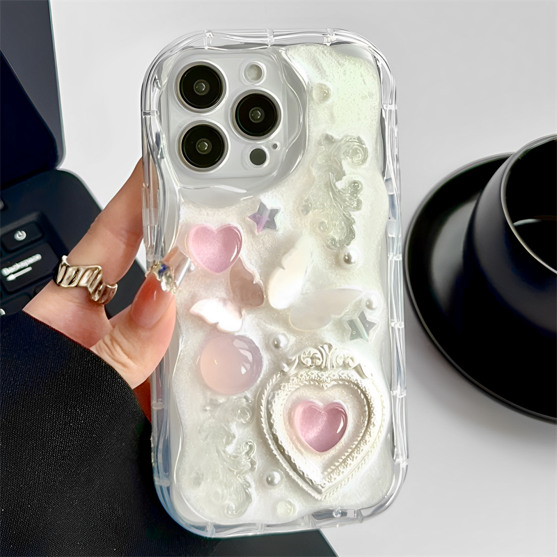 滴胶爱心宝石蝴蝶适用iphone15pro苹果16手机壳11立体12pro小众13promax全包镜头14防摔硅胶保护套韩系高级感