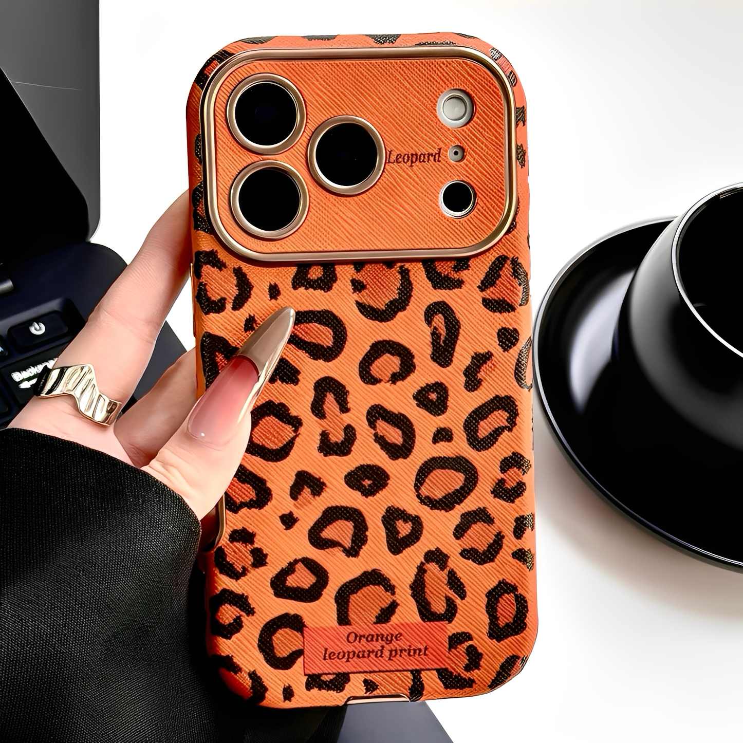 适用iPhone苹果橙色豹纹手机壳