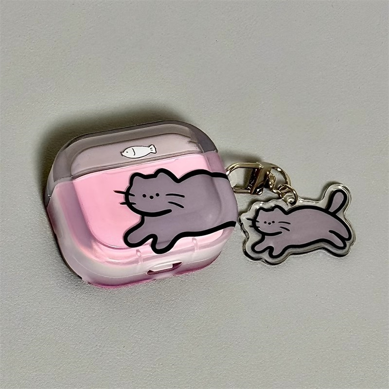 适用Airpods4耳机保护套粉灰撞色可爱猫咪苹果耳机套AirPods1/2代/pro保护壳带吊坠airpods新3代蓝牙耳机壳女